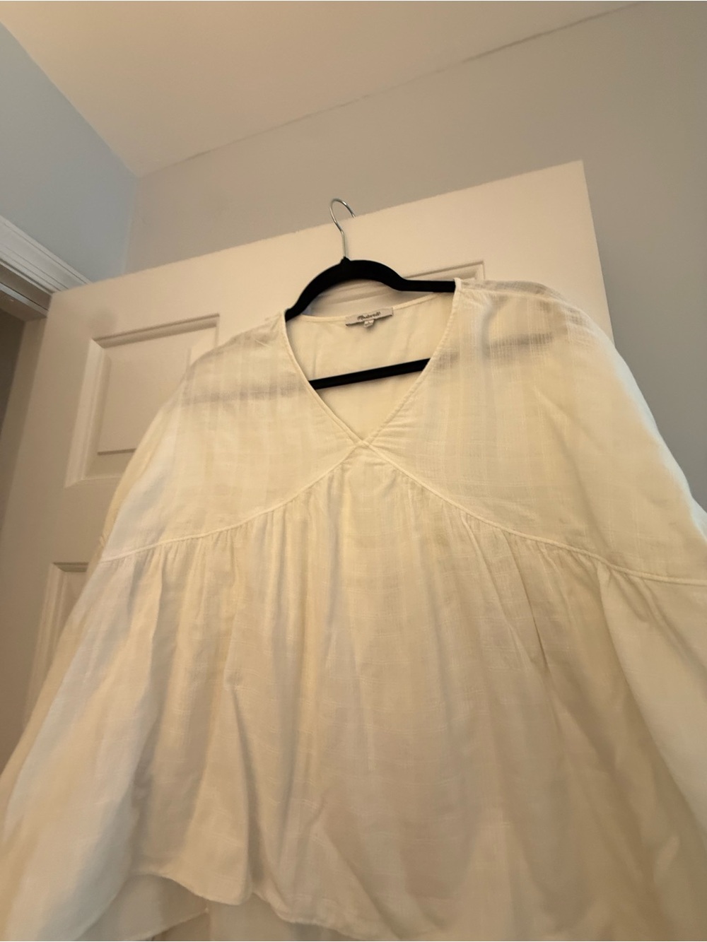 Madewell Lightweight White V-Neck Peasant Blouse